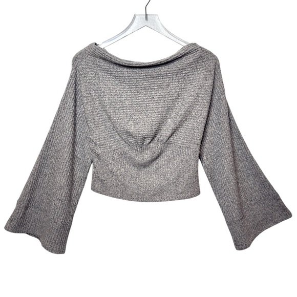 Free People Crazy On You Gray Thermal Flare Sleeve Sweater Sz S - Picture 1 of 10